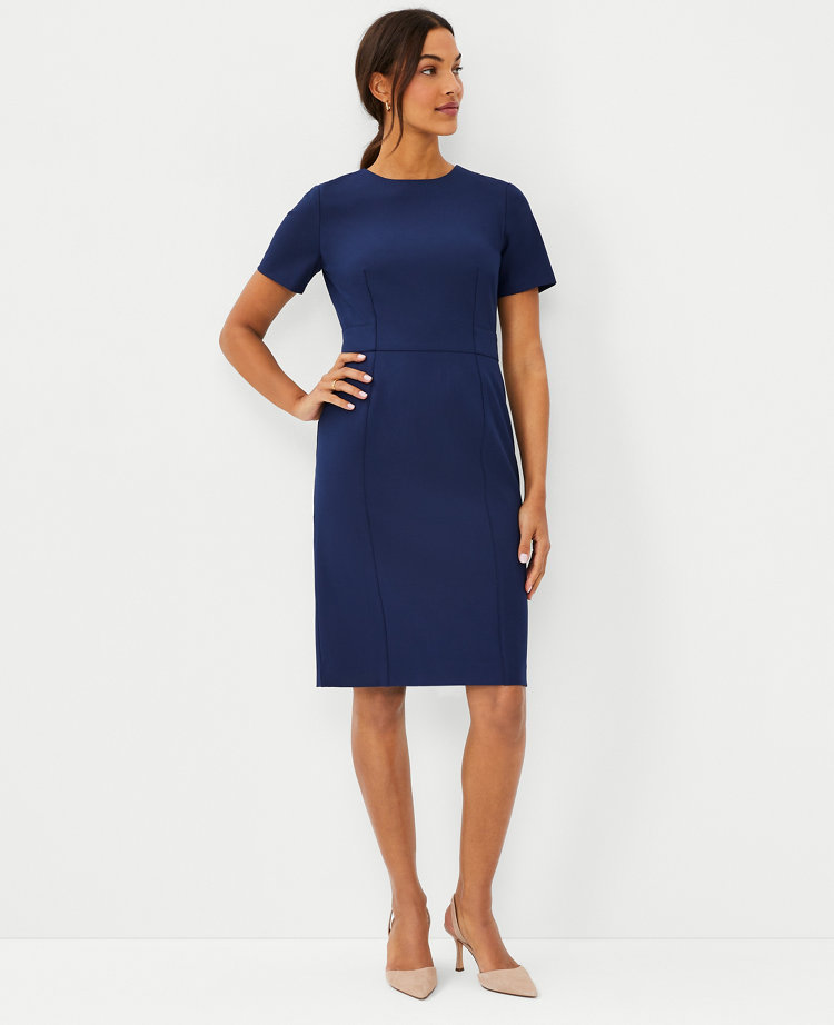 The Short Sleeve Sheath Dress in Bi-Stretch