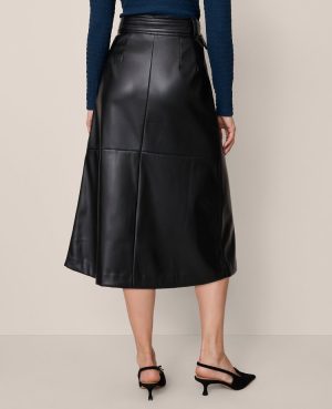 Petite Faux Leather Belted Wrap Skirt
