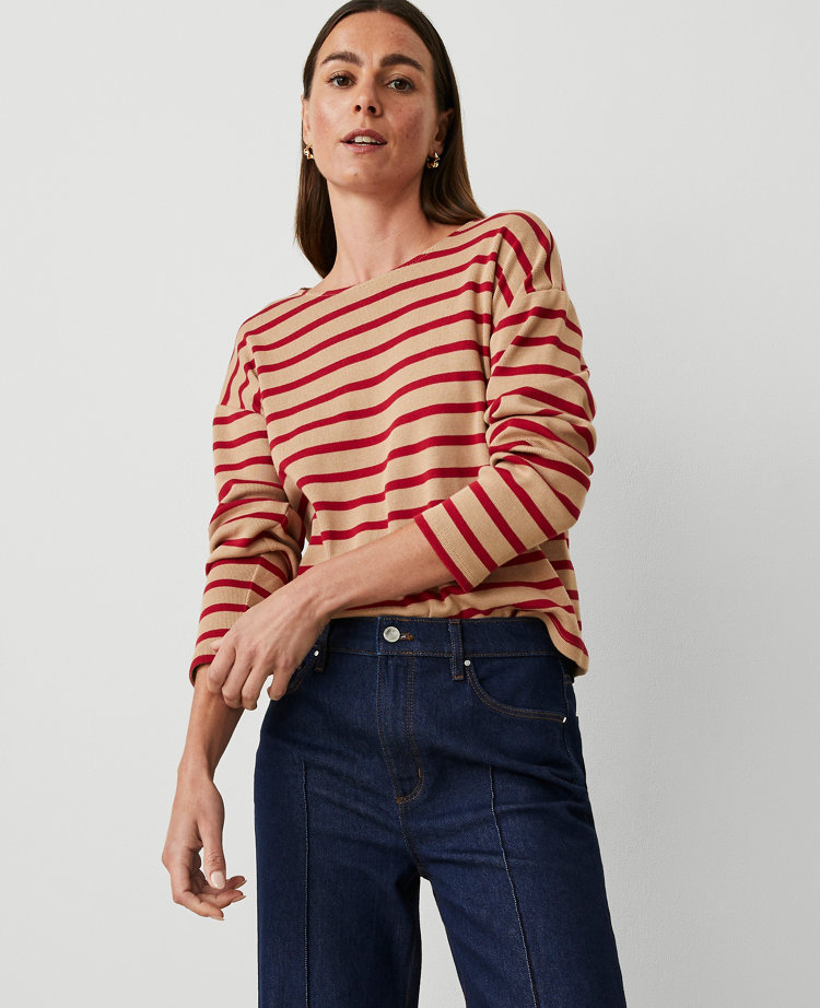 Petite Weekend Collection Stripe Relaxed Long Sleeve Top