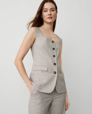 Plaid Square Neck Vest