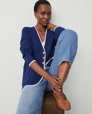 Tipped V-Neck Sweater Blazer