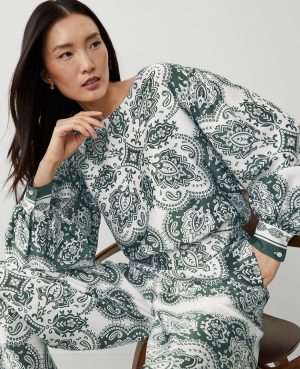 Tall Paisley Satin Shirred Bubble Top