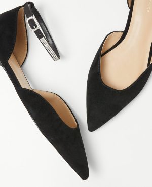 Crystal Ankle Strap Pointy Toe Suede Flat