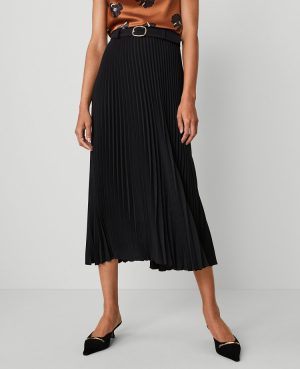 Belted Pleated Midi Skirt
