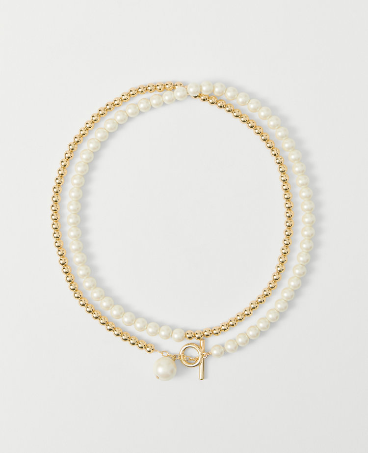 Double Wrap Metal and Pearl Necklace
