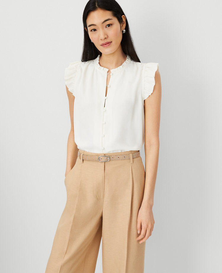 Petite Mixed Media Ruffle Shell