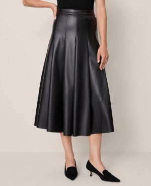 Faux Leather Pleated Midi Skirt