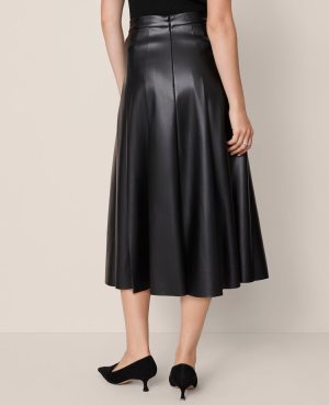 Faux Leather Pleated Midi Skirt