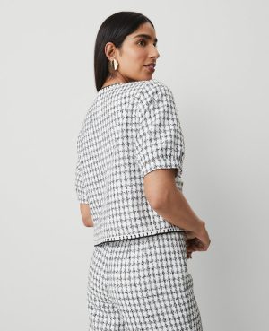 Gingham Tweed Puff Sleeve Jacket