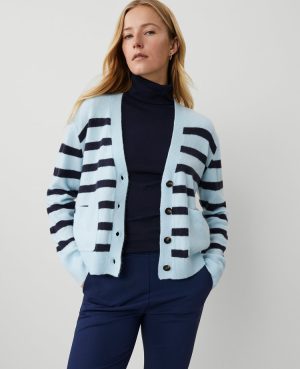 Petite Weekend Collection Striped V-Neck Cardigan