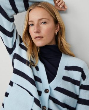 Petite Weekend Collection Striped V-Neck Cardigan