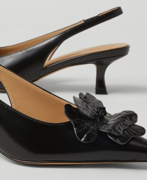 Floral Slingback Leather Kitten Heel Pumps