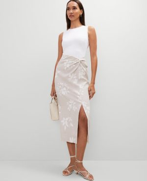 Knotted Linen Blend Pencil Skirt