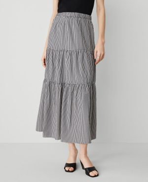 Gingham Taffeta Tiered Skirt