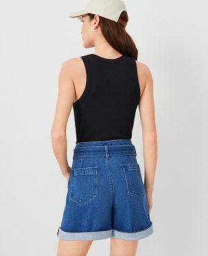Petite Belted Denim Shorts