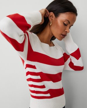 Petite Striped Envelope Neck Sweater