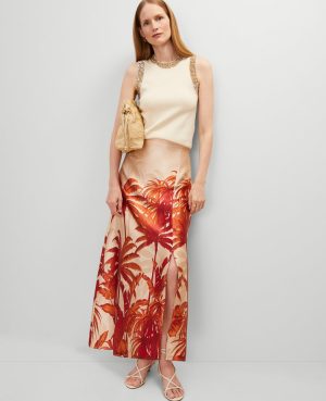 Studio Collection Silk Maxi Skirt in Tropical Print