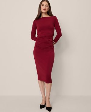 Ruched Knit Midi Dress