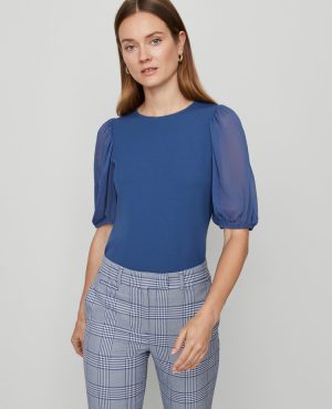 Mixed Media Pleated Sleeve Top
