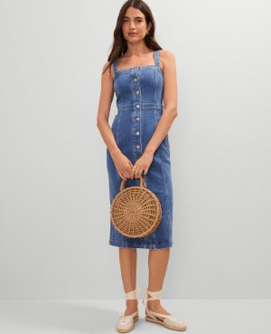 Petite Weekend Collection Button Denim Sheath Dress