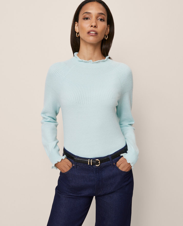 Ruffle Trimmed Mock Neck Sweater