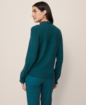 Ruffle Trimmed Mock Neck Sweater