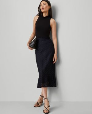 Lace Flounce Midi Skirt