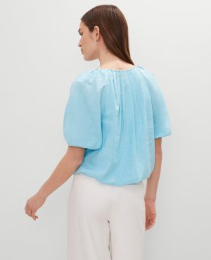 Petite Linen Blend Bubble Hem Blouse