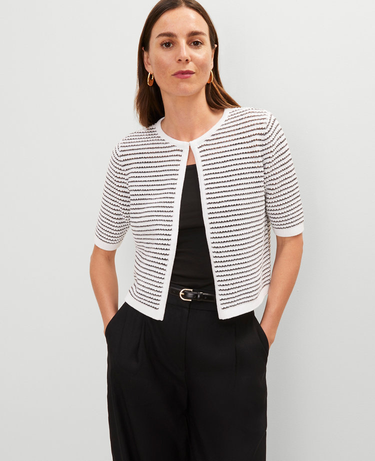 Petite Metallic Striped Cardigan