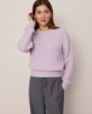 Weekend Collection Popcorn-Stitch Cable Sweater