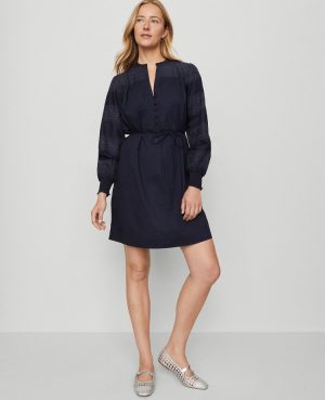 Petite Weekend Collection Ruffle Collar Belted Shift Dress