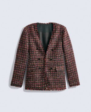 The Long V-Neck Sequin Tweed Jacket