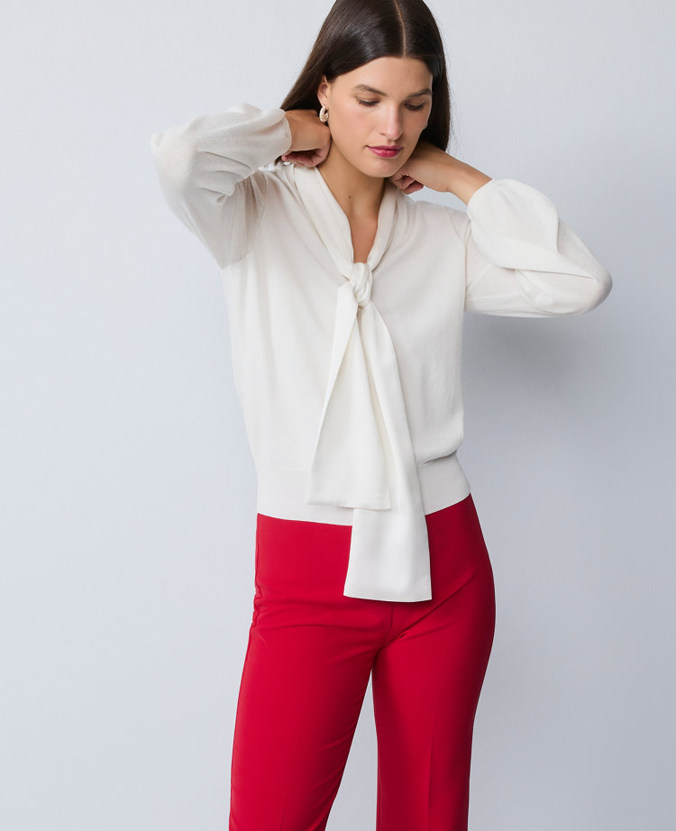 Mixed Media Tie Neck Top