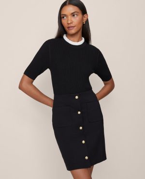 Petite Ruffle Neck Ribbed Sweater