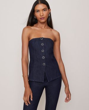 Petite Strapless Denim Vest