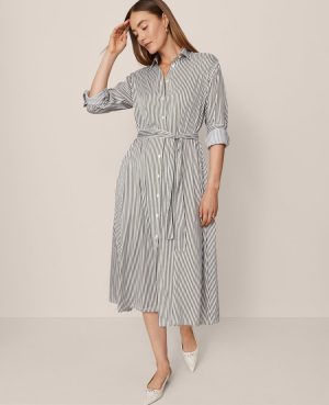 Striped Collared Midi Shirtdress