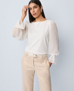 Mixed Media Pleated Sleeve Top