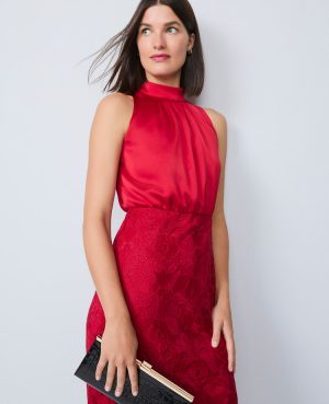 Mixed Media Halter Sheath Dress