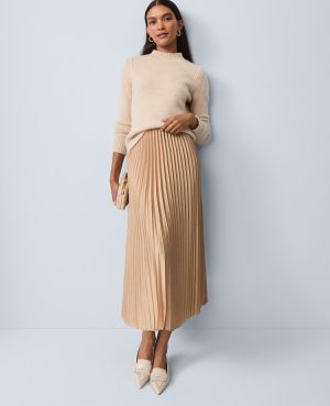 Satin Pleated Midi Skirt
