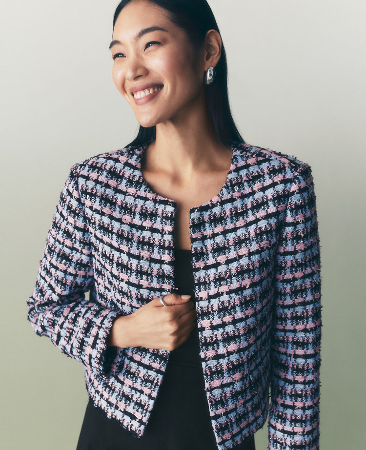 Petite Striped Tweed Cropped Jacket