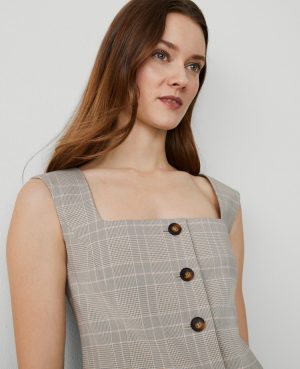 Petite Plaid Square Neck Vest