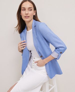 Petite Weekend Collection Roll Sleeve Linen Blend Blazer