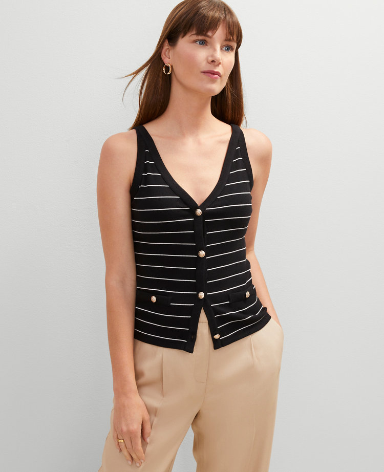 Petite Striped Button Tank Top