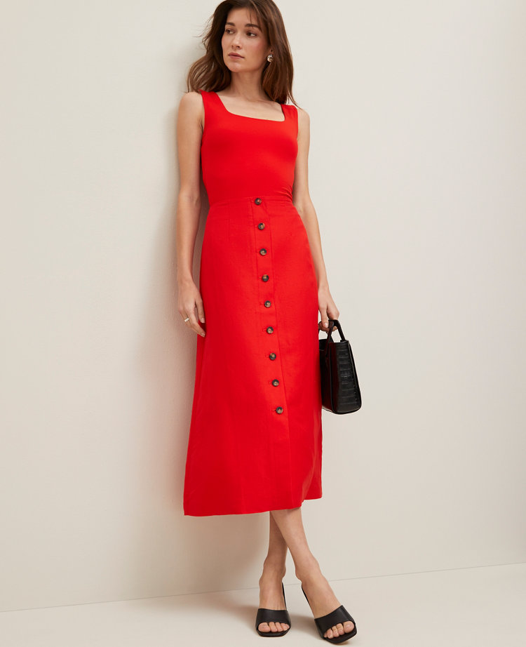 Petite Linen-Blend Button Front Skirt