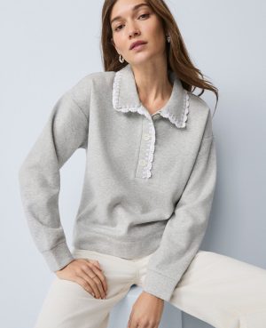 Weekend Collection Crochet Trim Collared Sweatshirt