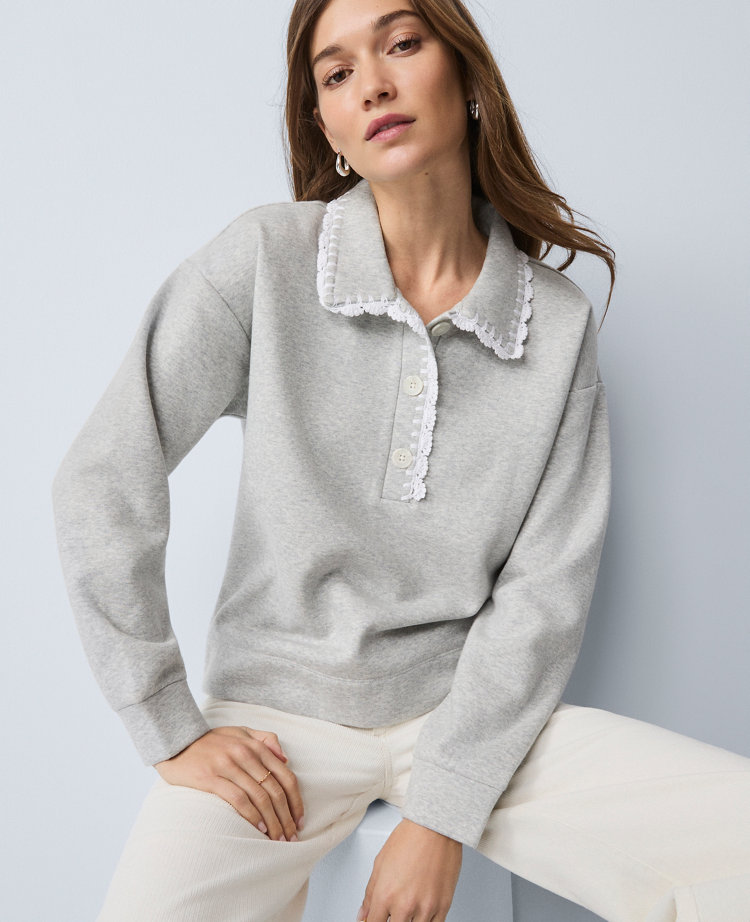 Weekend Collection Crochet Trim Collared Sweatshirt