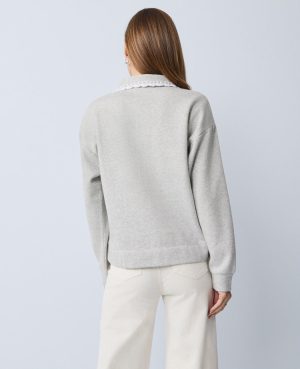 Weekend Collection Crochet Trim Collared Sweatshirt