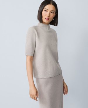 Embellished Mock Neck Sweater Tee