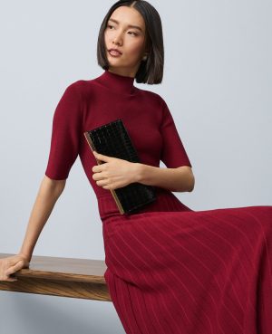 Petite Mock Neck Pleated Sweater Dress