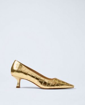 Metallic Croco Kitten Heel Pump